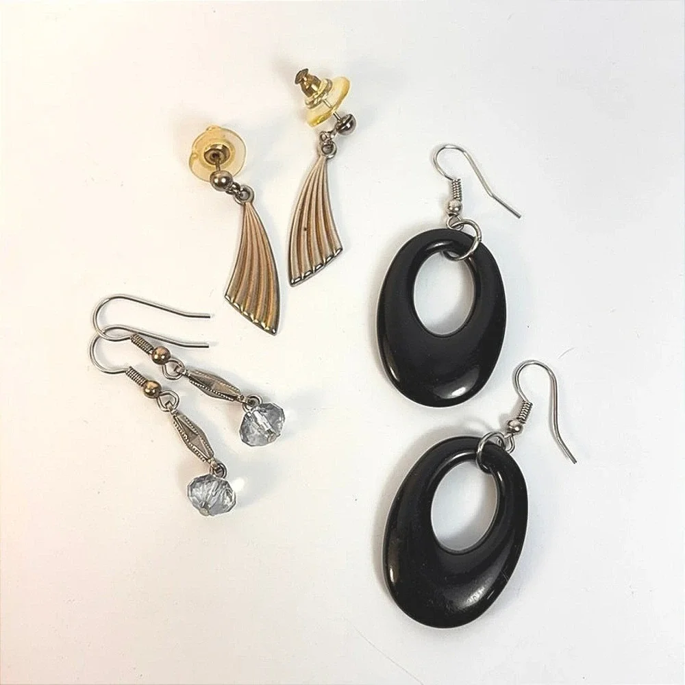 Vintage Earring Lot Black Gold Silver Boho Goth Piratecore 3 Pairs